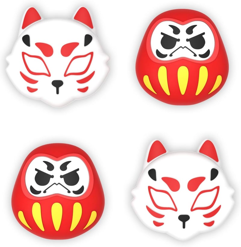 playvital Joystick Caps for Nintendo Switch, Thumbstick Caps for Switch Lite, Analog Cover for OLED Joycon Thumb Grips - Daruma & Kitsune - Image 1